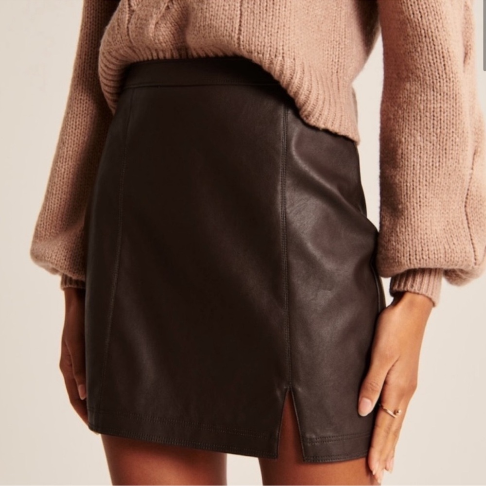 Abercrombie & Fitch Vegan Leather Mini Skirt in Brown